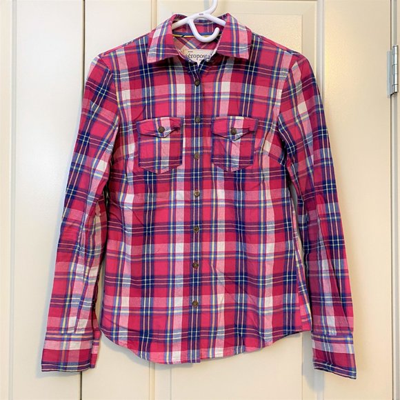 LIKE NEW Aeropostale pink check button down shirt - Picture 1 of 4